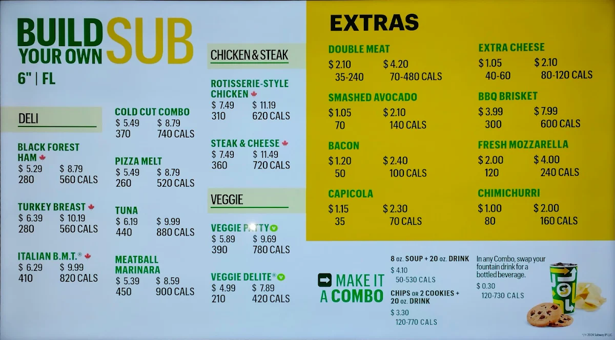 Menu, Subway