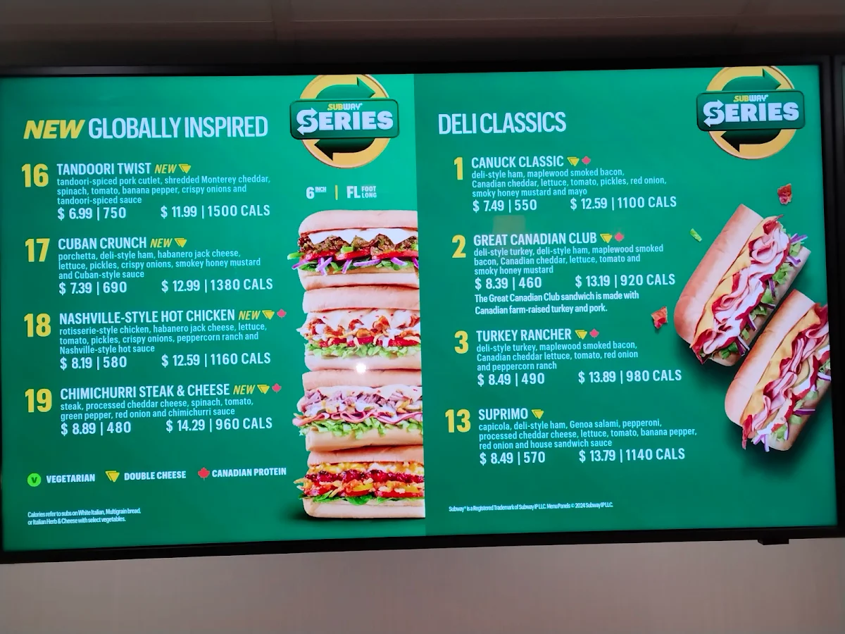 Menu, Subway