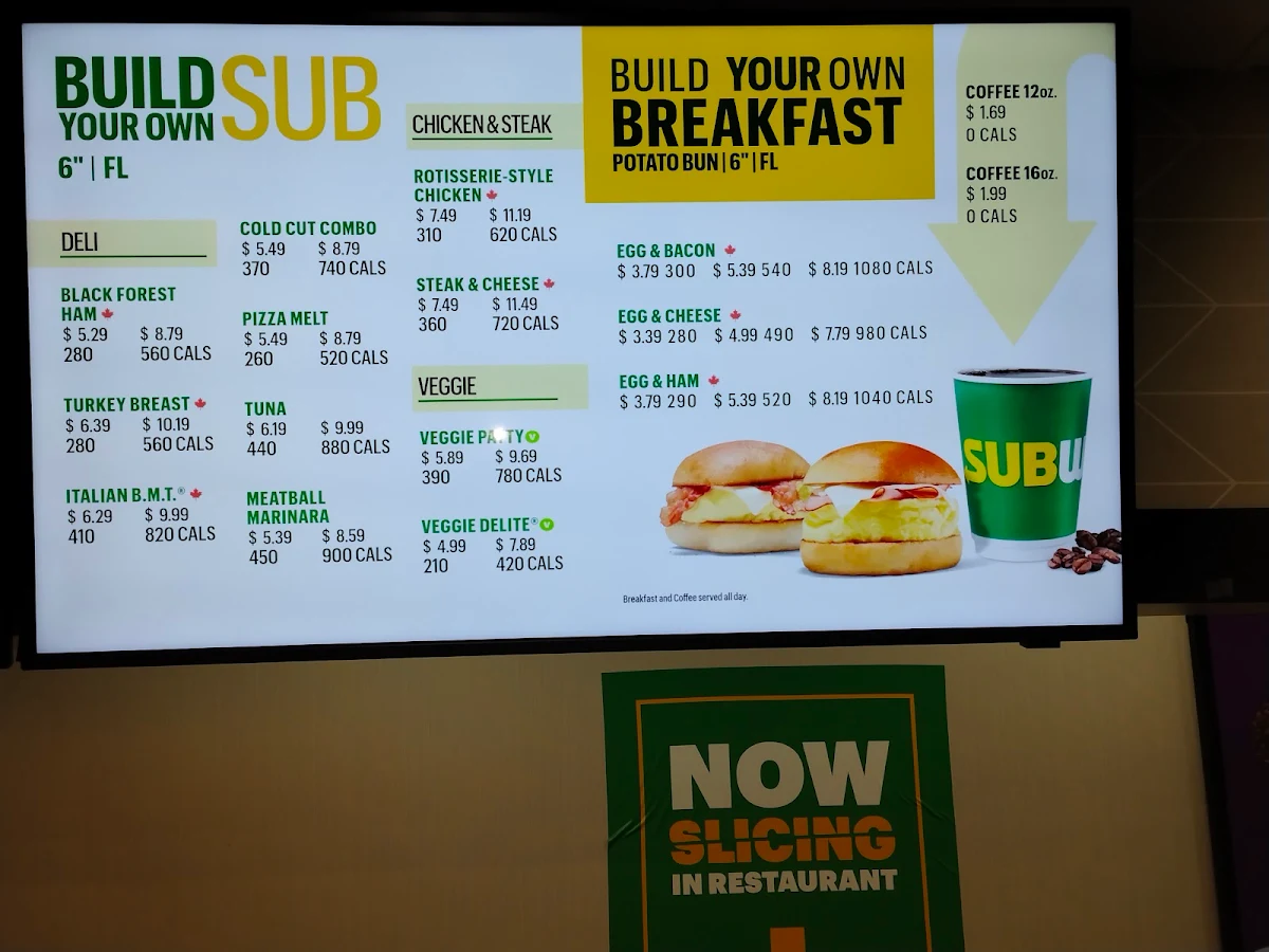 Menu, Subway