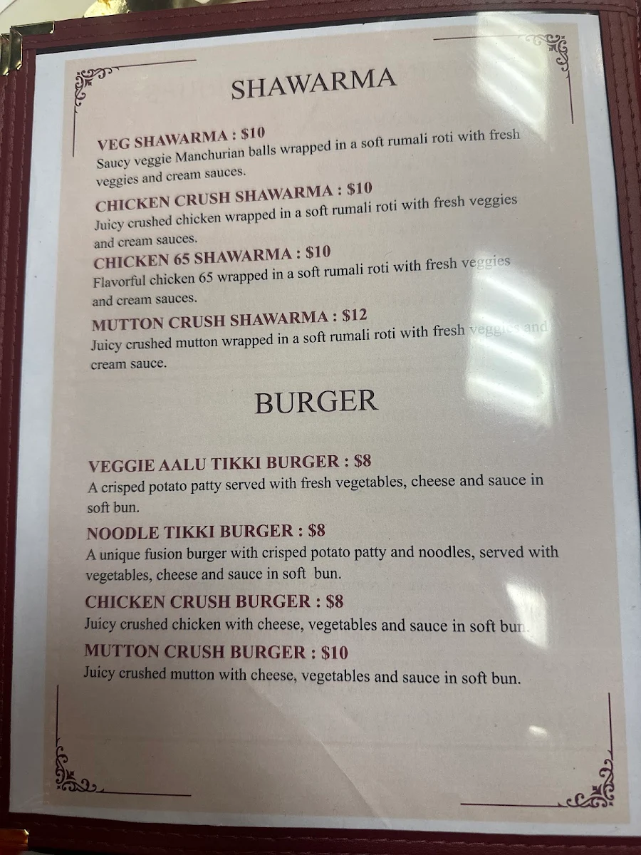 Menu, Restaurant nizam’s