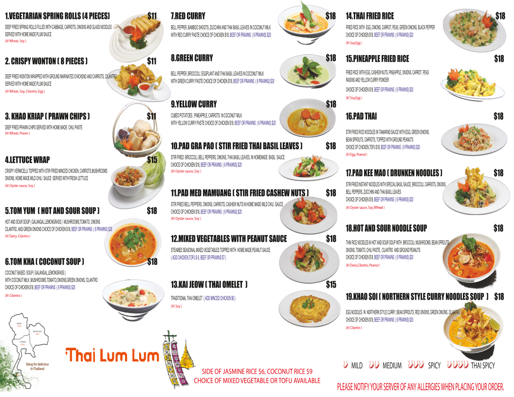Menu, Thai LumLum Restaurant