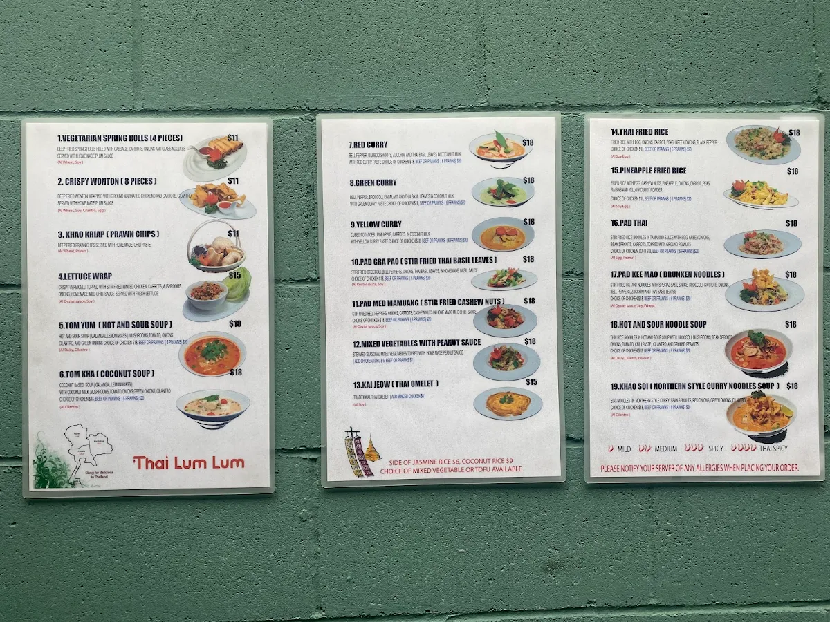 Menu, Thai LumLum Restaurant