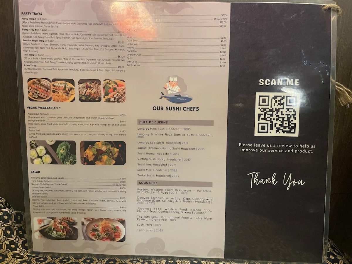 Menu, Todai Sushi