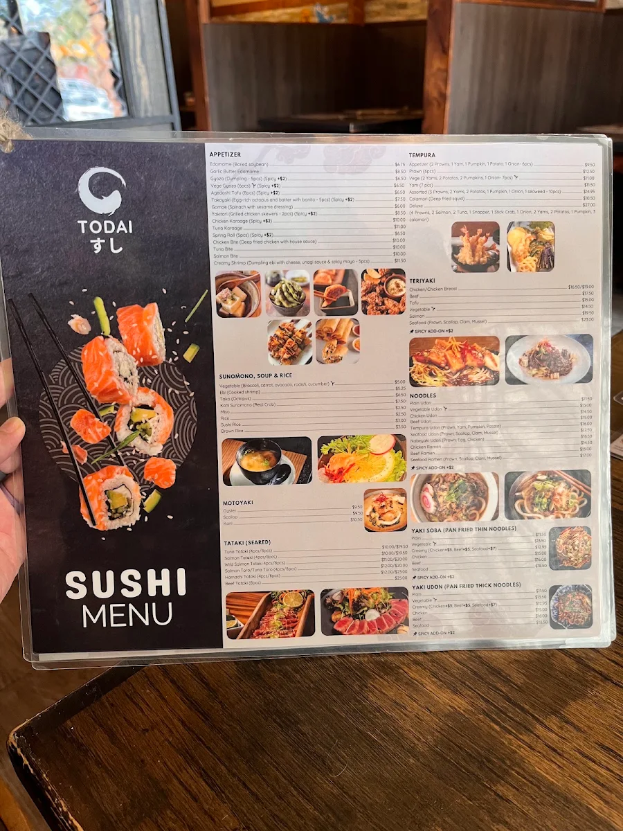 Menu, Todai Sushi