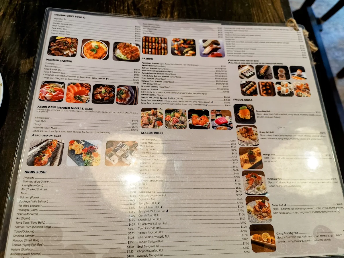 Menu, Todai Sushi