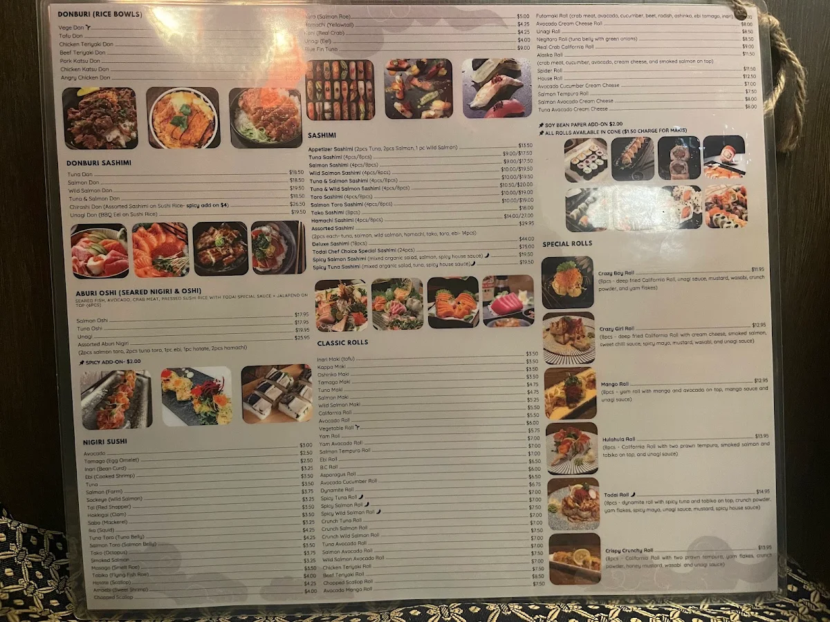Menu, Todai Sushi