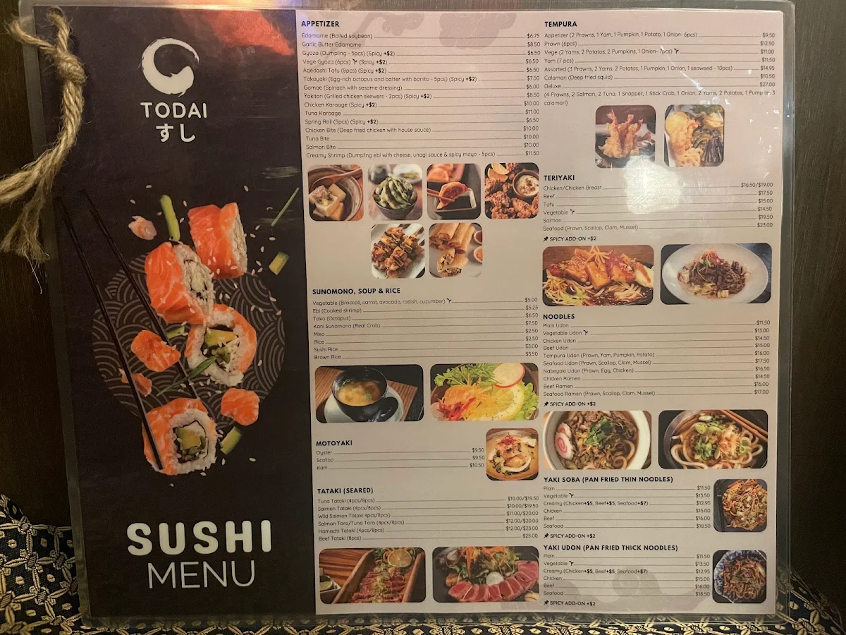 Menu, Todai Sushi