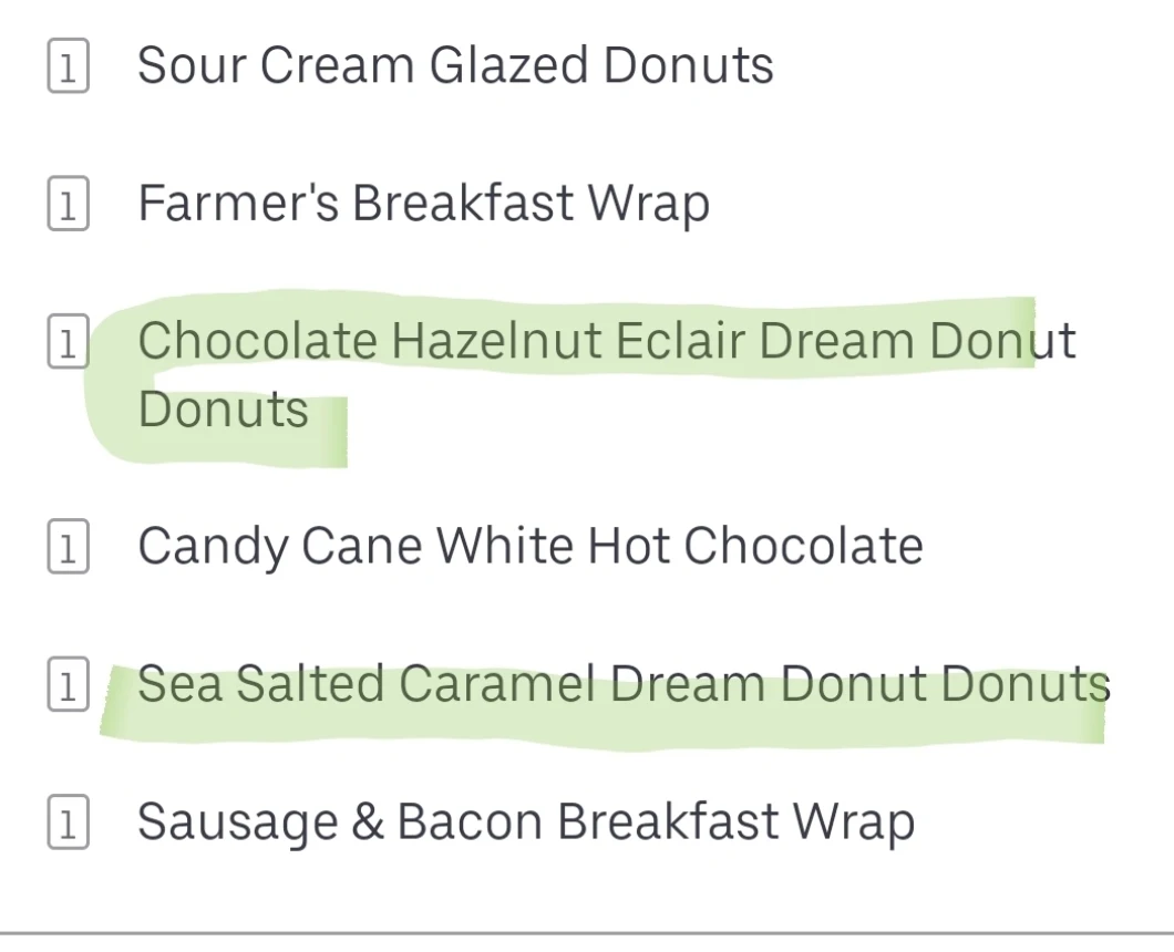 Menu, Tim Hortons
