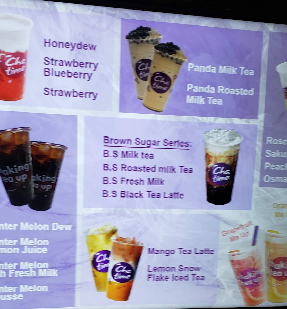 Menu, Chatime