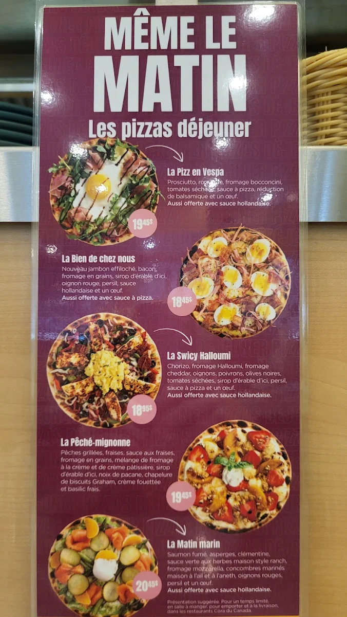 Menu, Cora Déjeuners et dîners