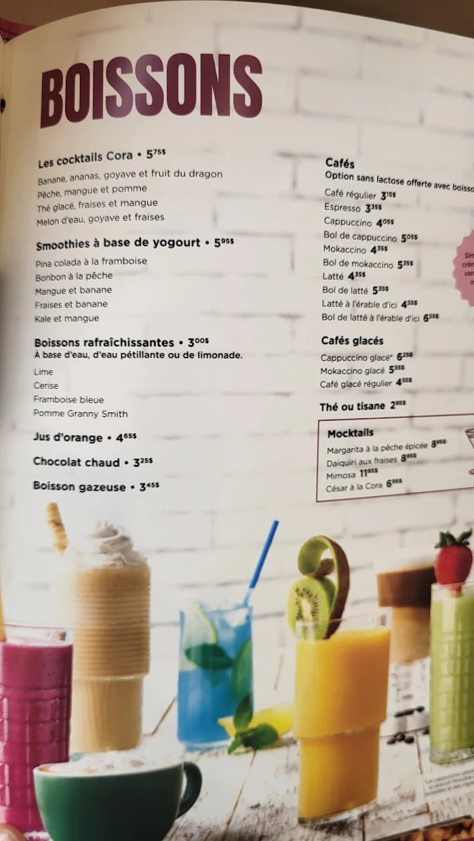 Menu, Cora Déjeuners et dîners