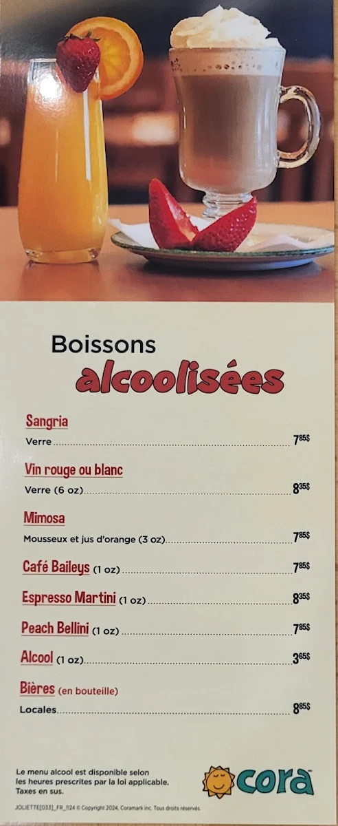 Menu, Cora Déjeuners et dîners
