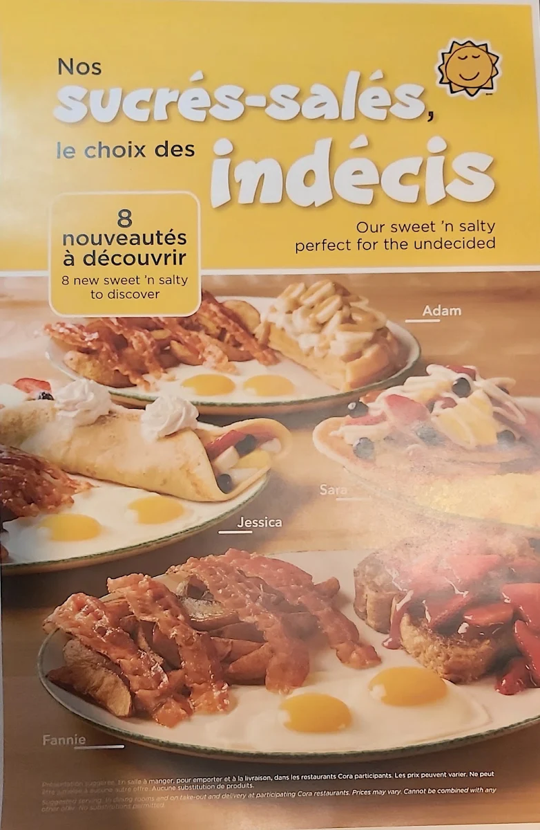 Menu, Cora Déjeuners et dîners
