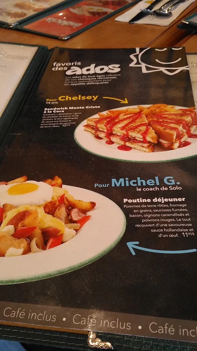 Menu, Cora Déjeuners et dîners