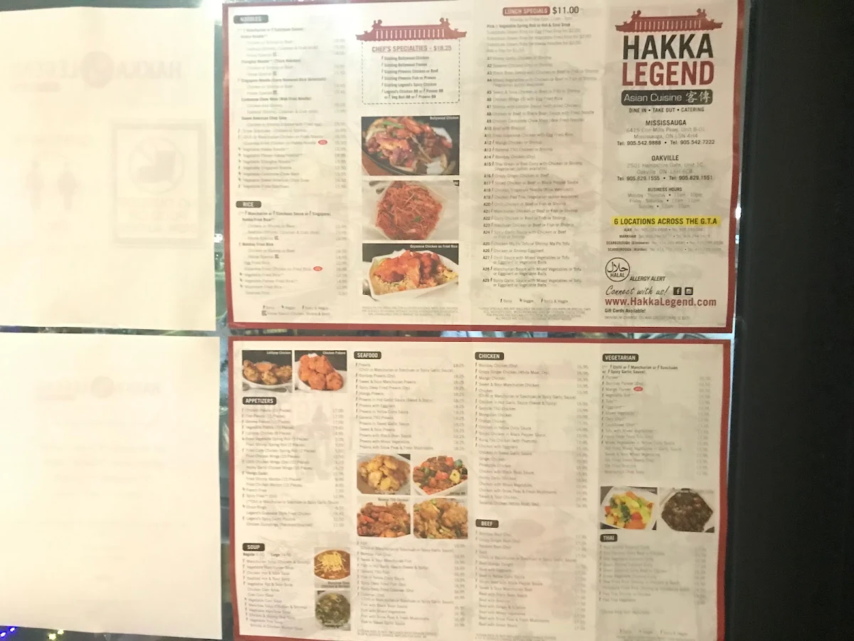 Menu, Hakka Legend Asian Cuisine Oakville