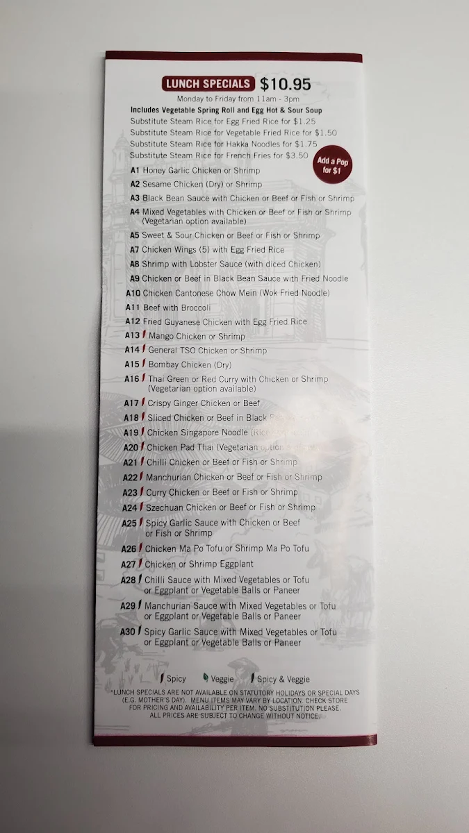Menu, Hakka Legend Asian Cuisine Oakville