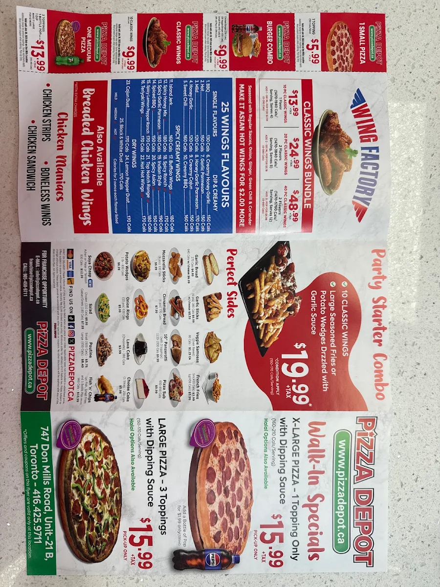 Menu, Pizza Depot