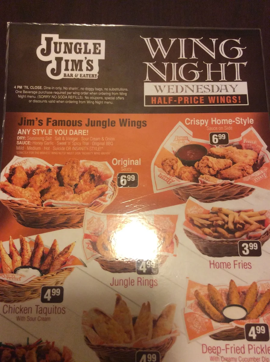 Menu, Jungle Jim's Eatery
