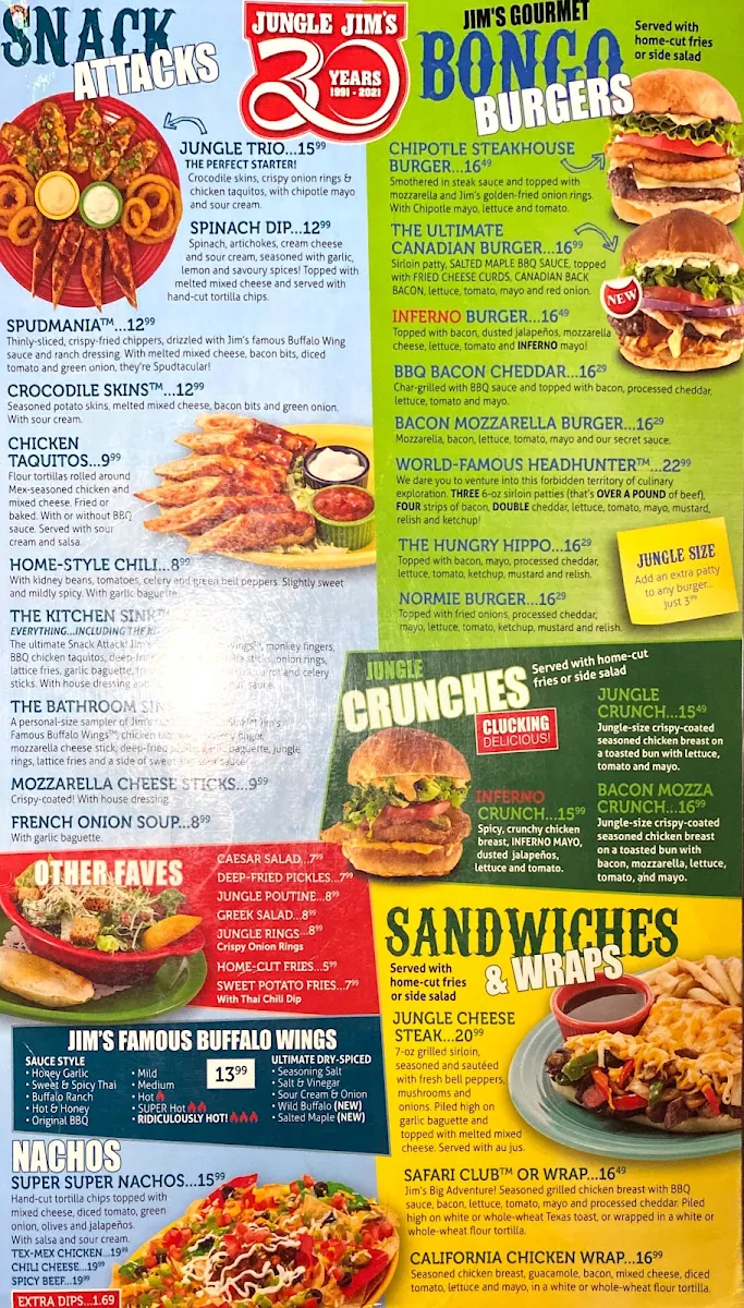Menu, Jungle Jim's Eatery