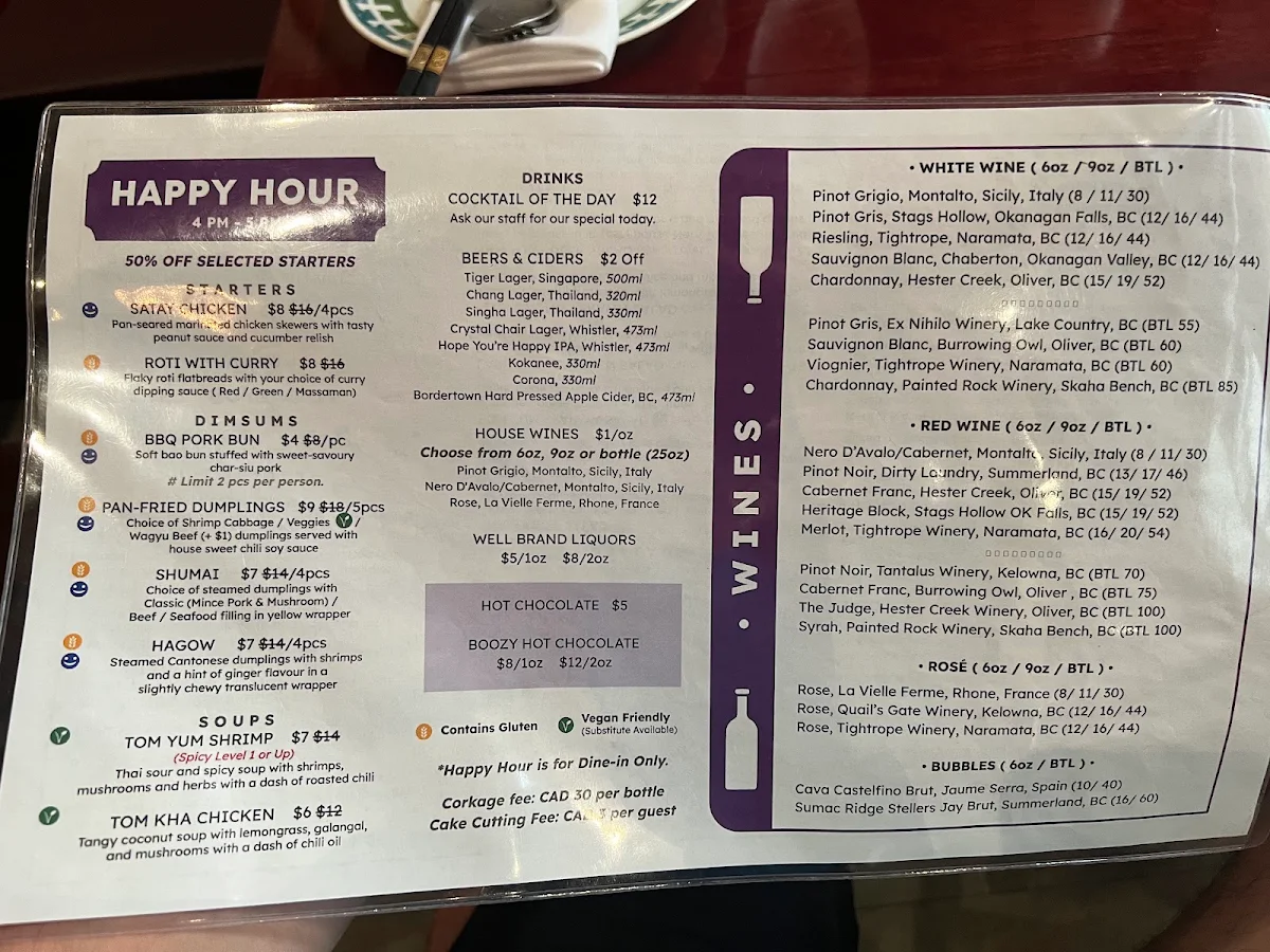 Menu, Purple Panda ChiThai Bistro