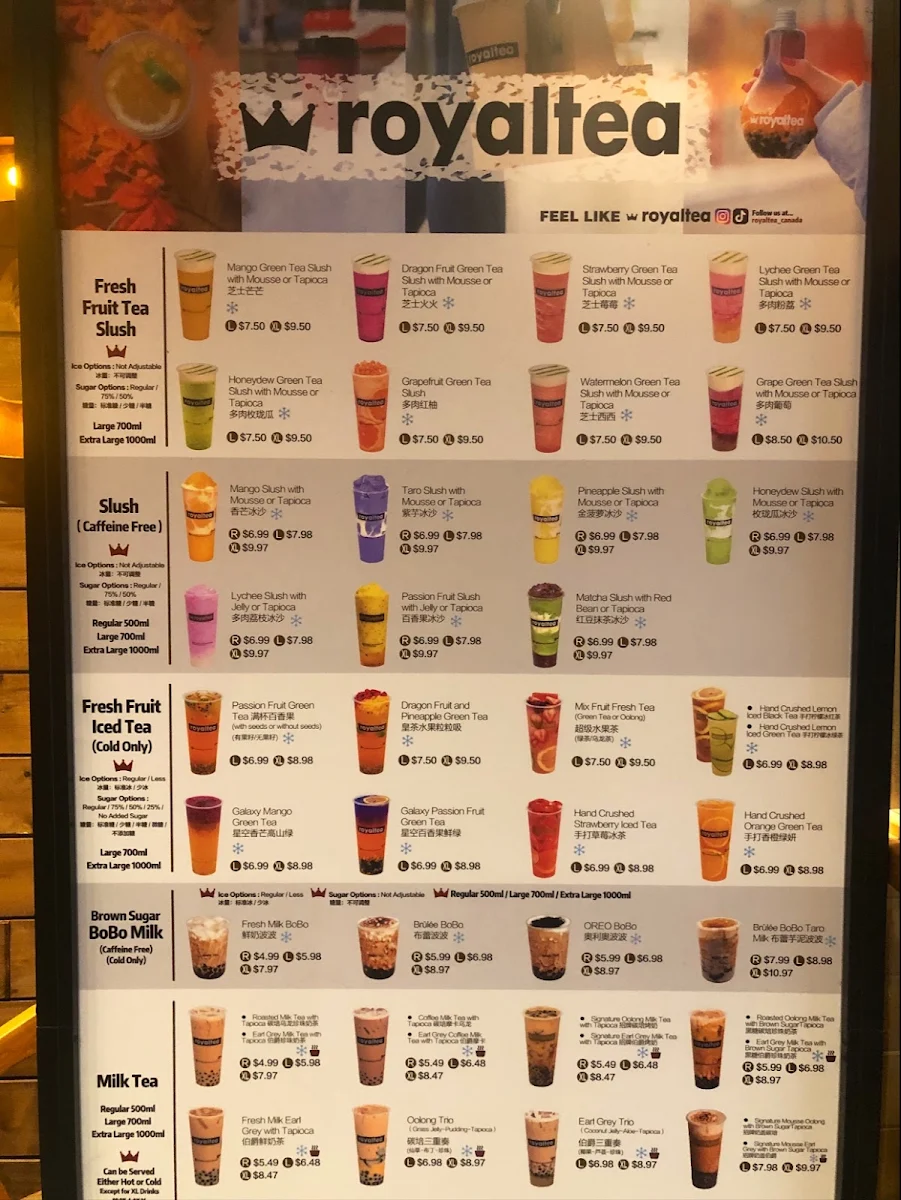 Menu, Royaltea (Chinatown)