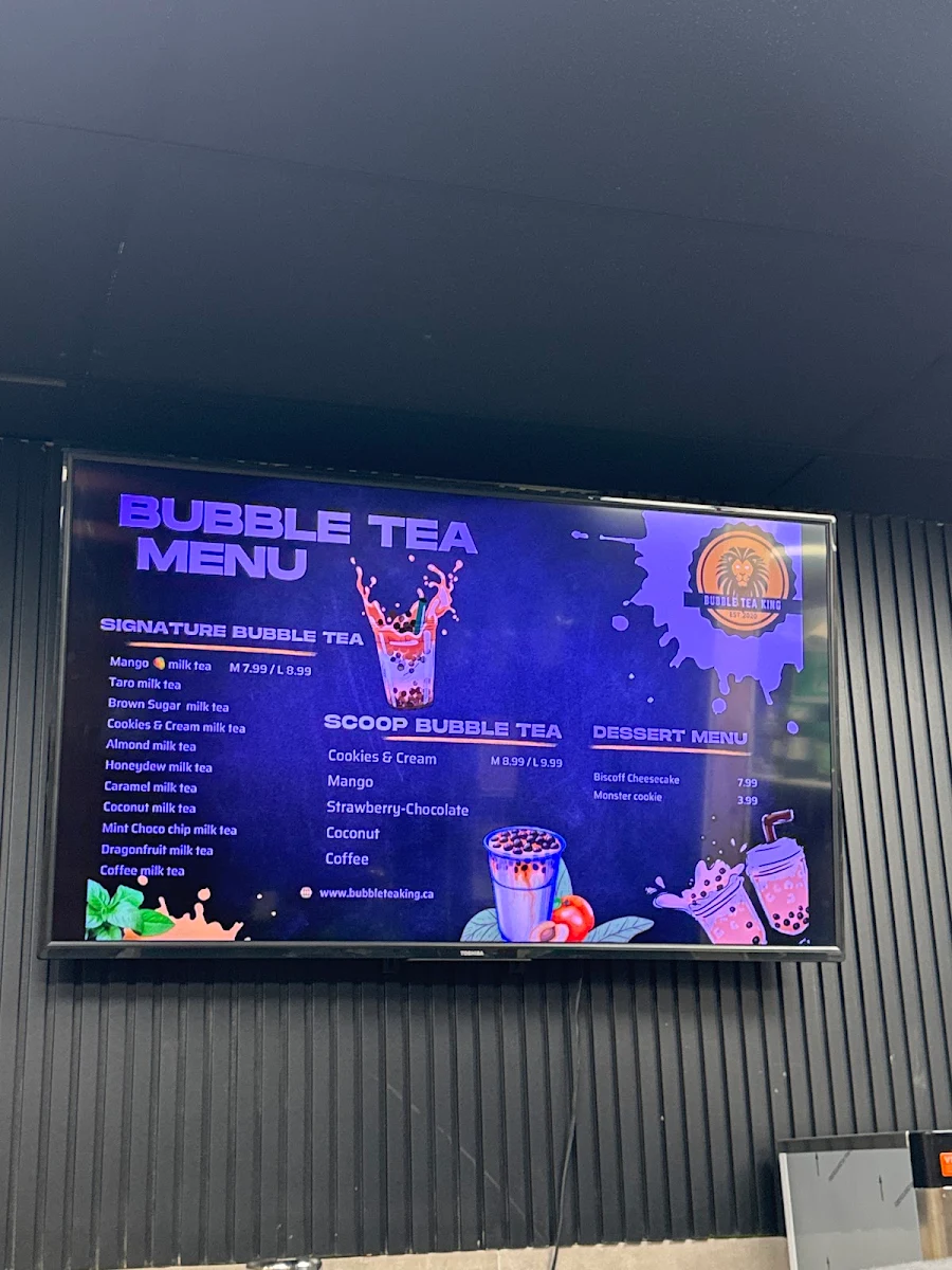 Menu, Bubble tea king
