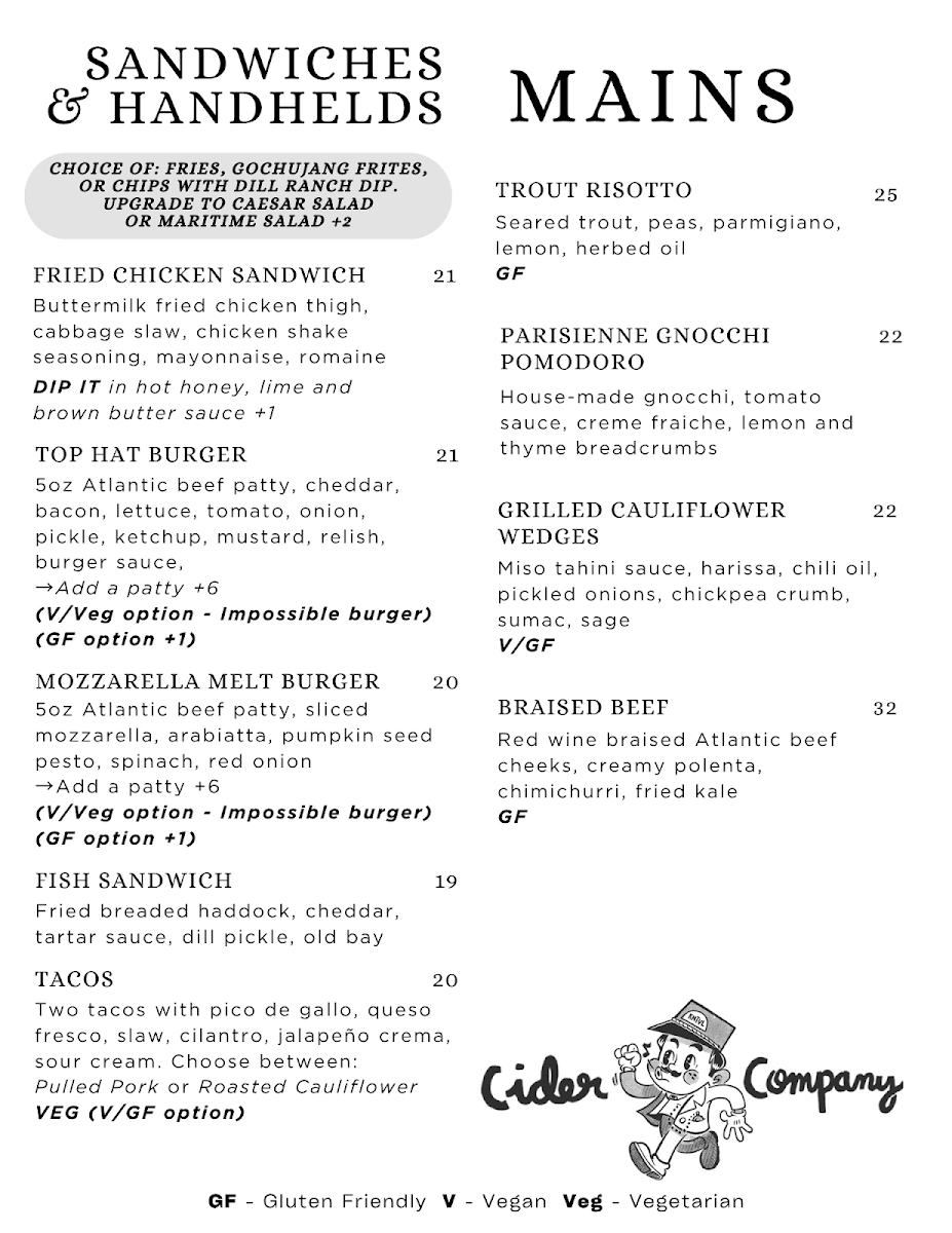 Menu, Maritime Express Cider Co.