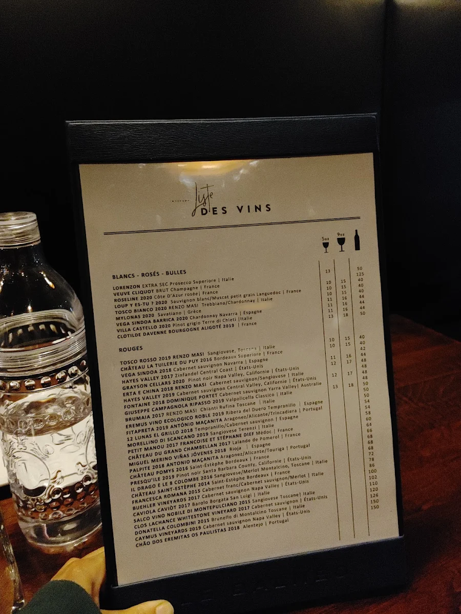 Menu, Le Balnéo Restaurant and Bar