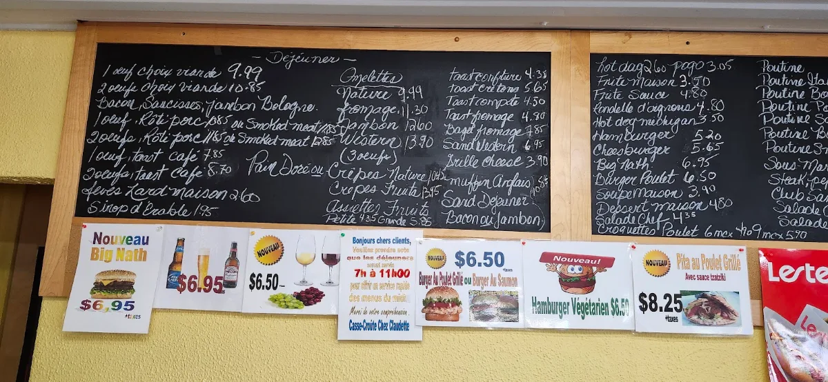 Menu, Casse-Croute Chez Claudette