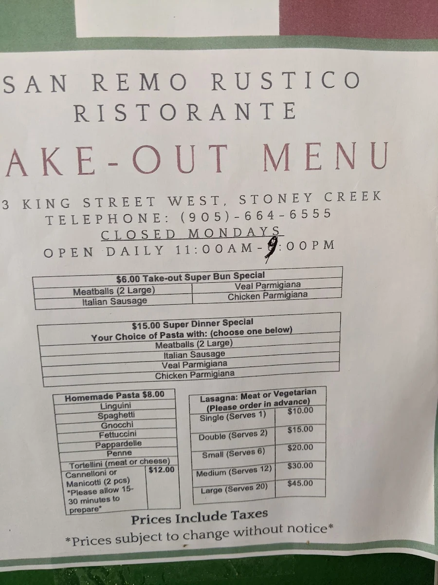 Menu, San Remo