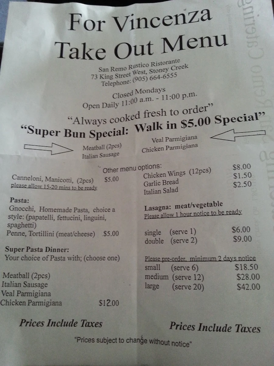 Menu, San Remo