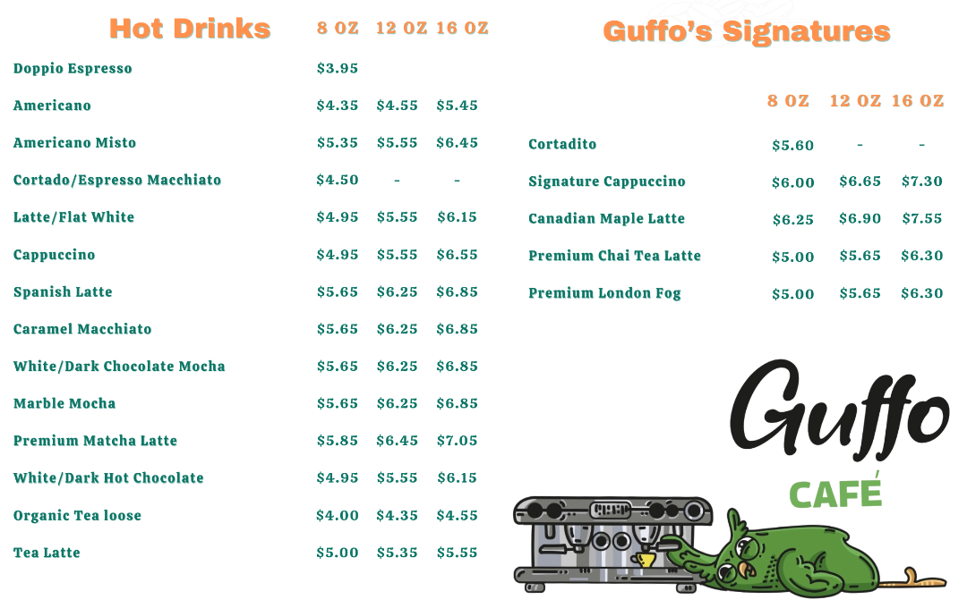 Menu, Guffo Café