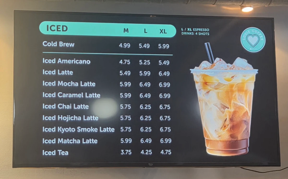 Menu, Louie Coffee Shop