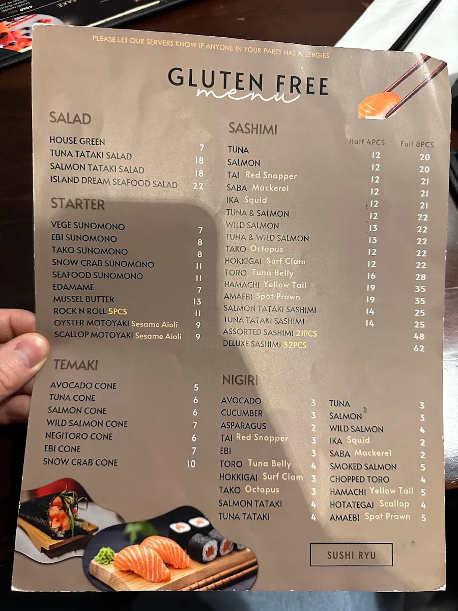 Menu, Sushi Ryu Japanese restaurant