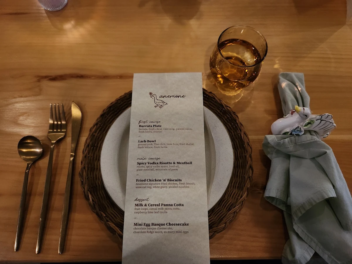 Menu, Anemone Dining