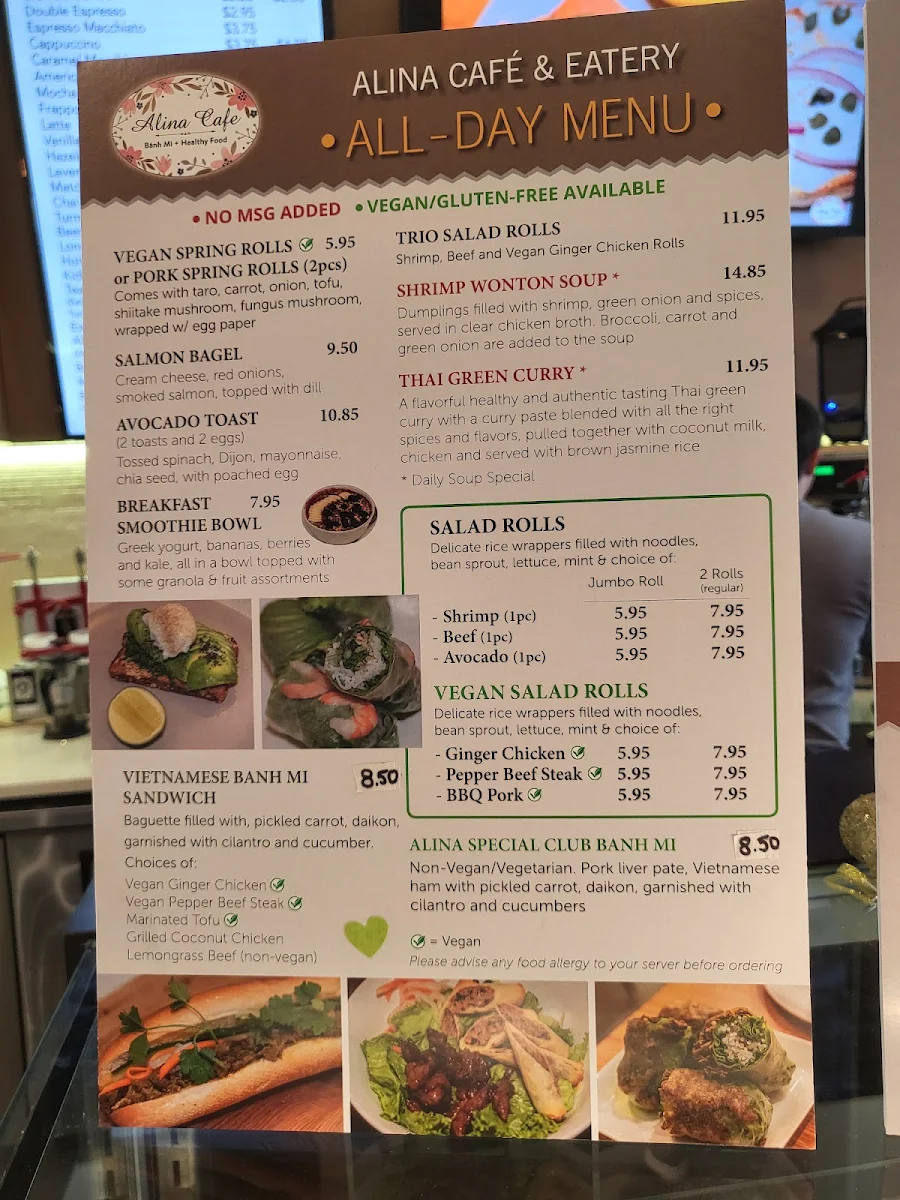Menu, Alina Cafe and Eatery