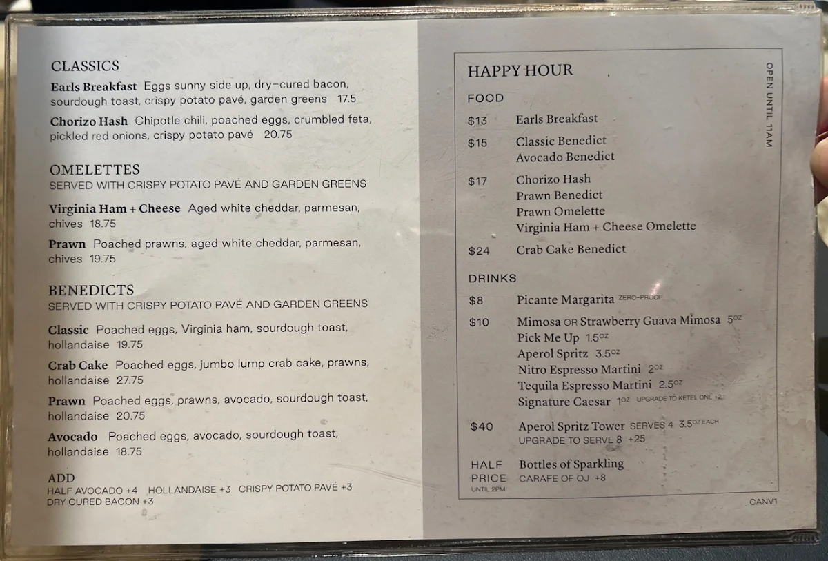 Menu, Earls Kitchen + Bar