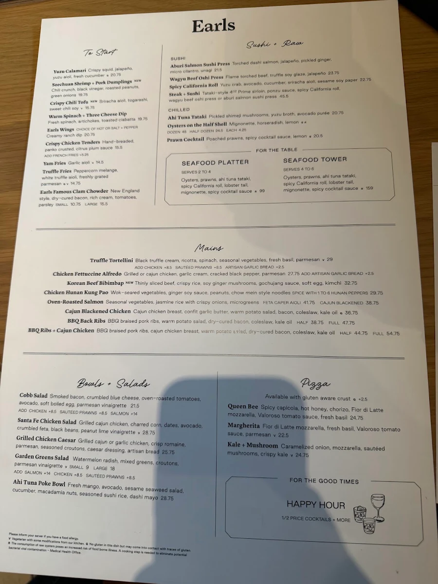 Menu, Earls Kitchen + Bar