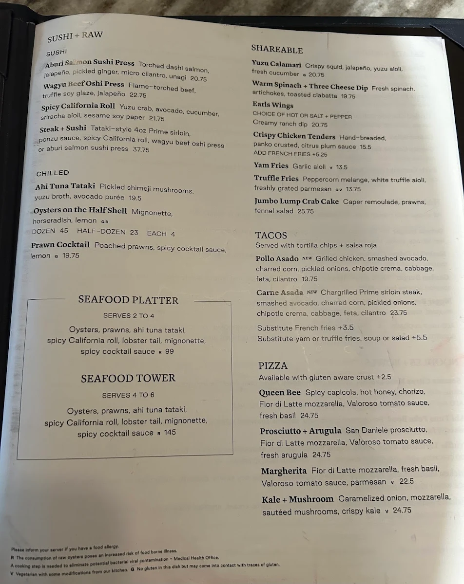 Menu, Earls Kitchen + Bar