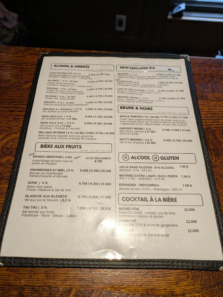 Menu, Brouemont - Microbrasserie & Restaurant