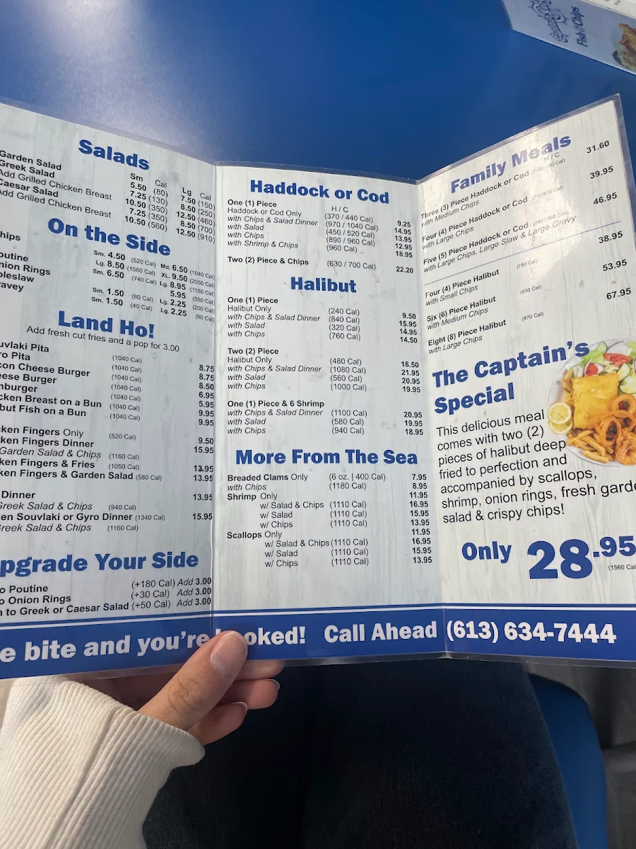 Menu, Captain George's Fish & Chips Amherstview