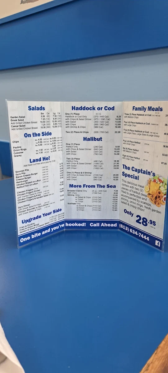 Menu, Captain George's Fish & Chips Amherstview