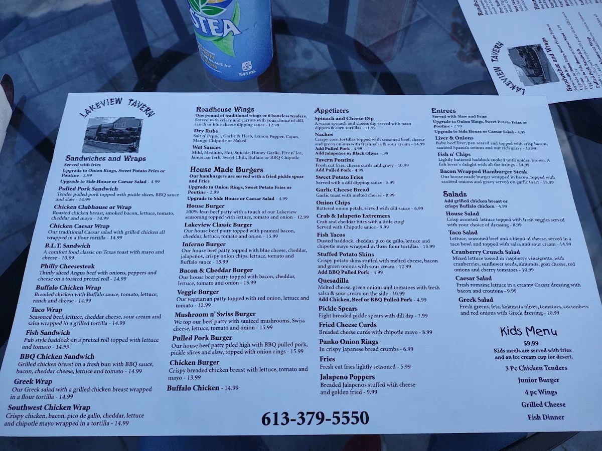 Menu, Lakeview Tavern & Restaurant