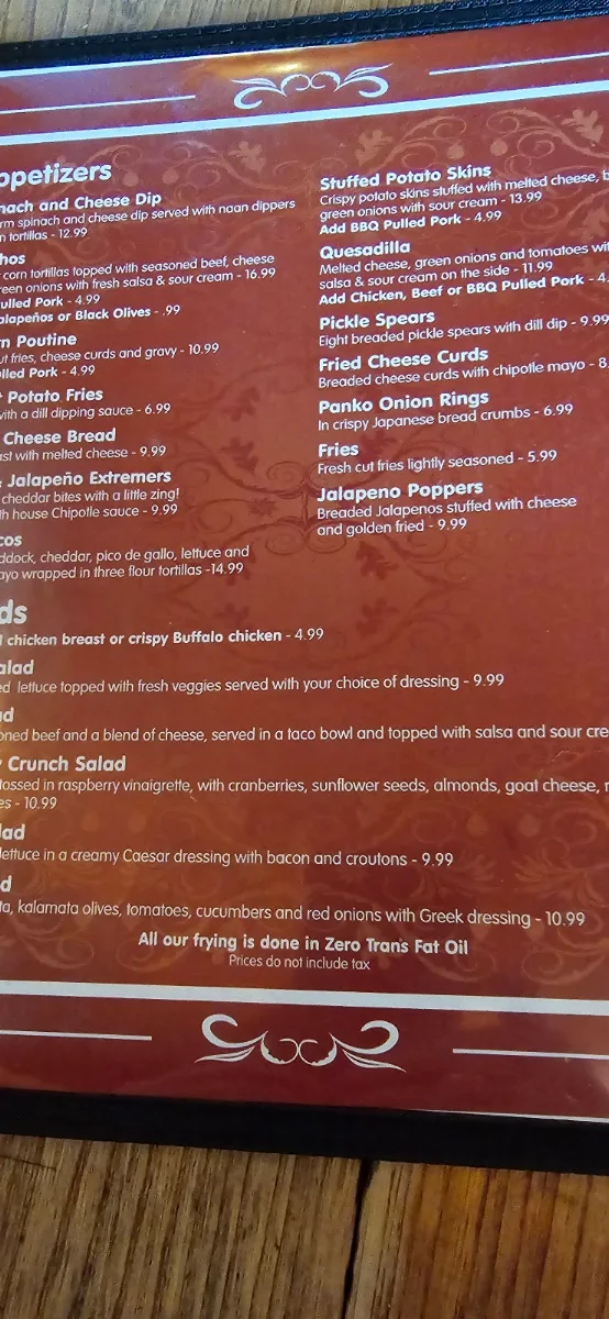 Menu, Lakeview Tavern & Restaurant