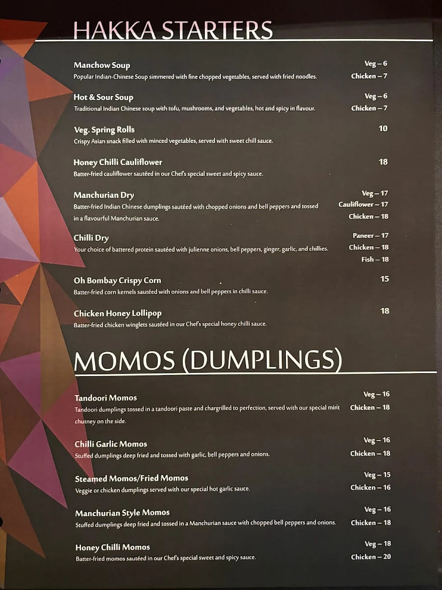 Menu, Oh Bombay