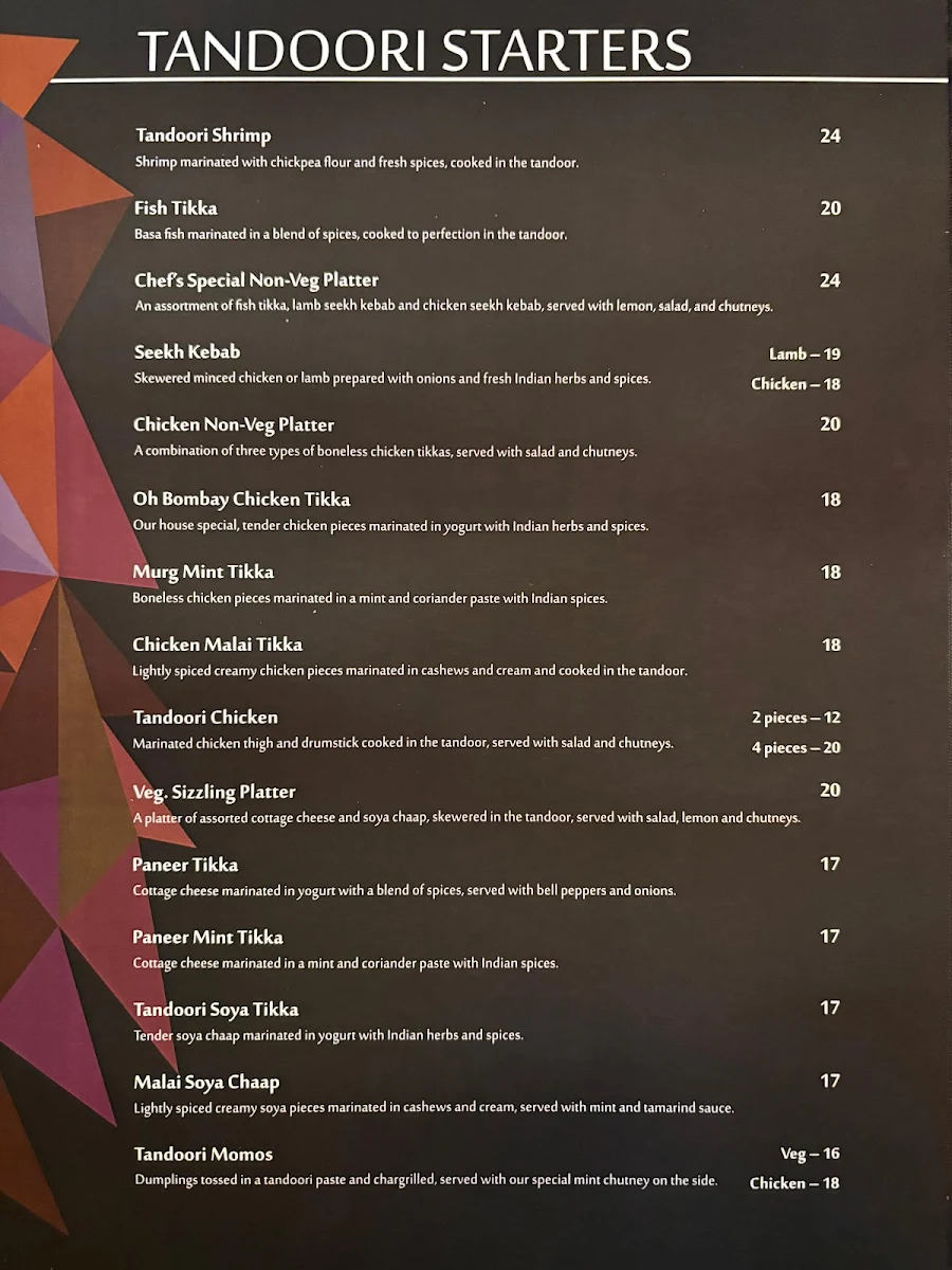 Menu, Oh Bombay