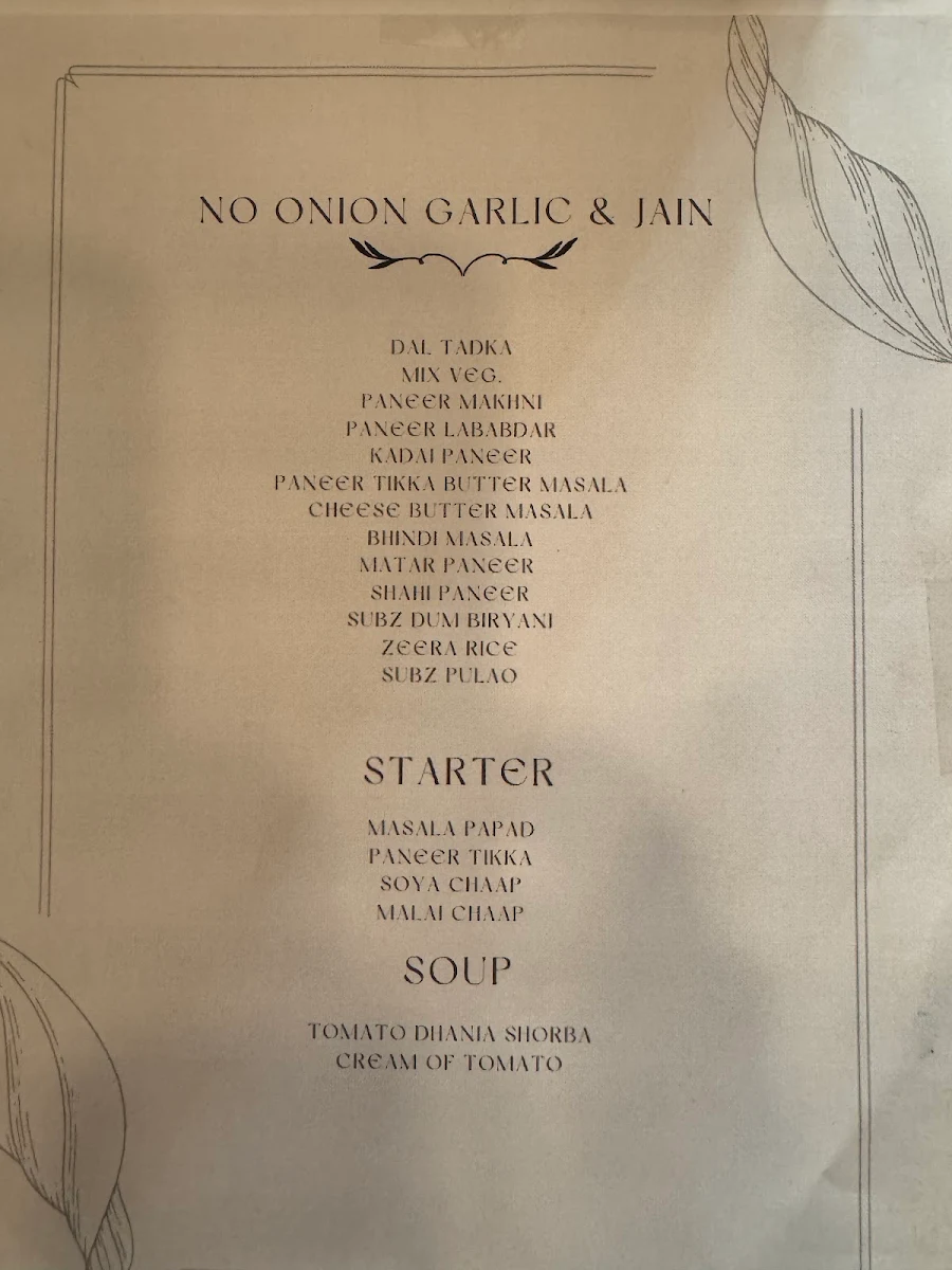Menu, Oh Bombay