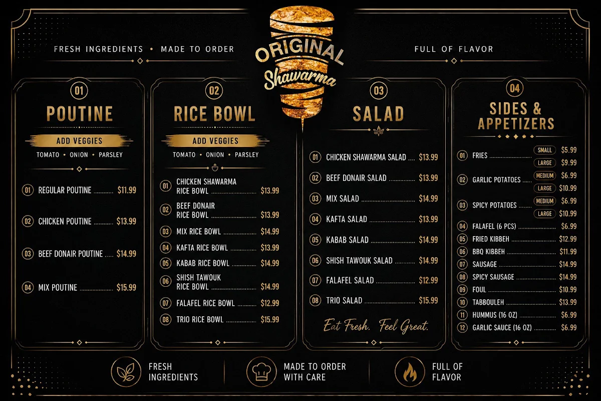 Menu, Original Shawarma