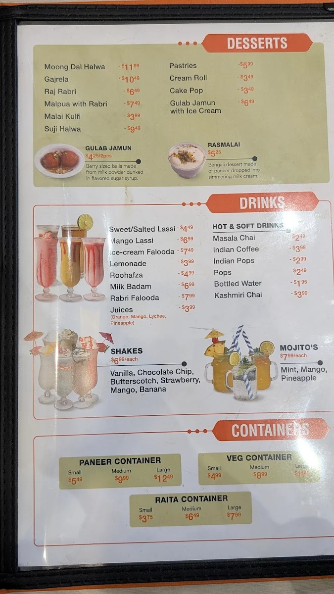 Menu, Rajdhani Sweets & Restaurant