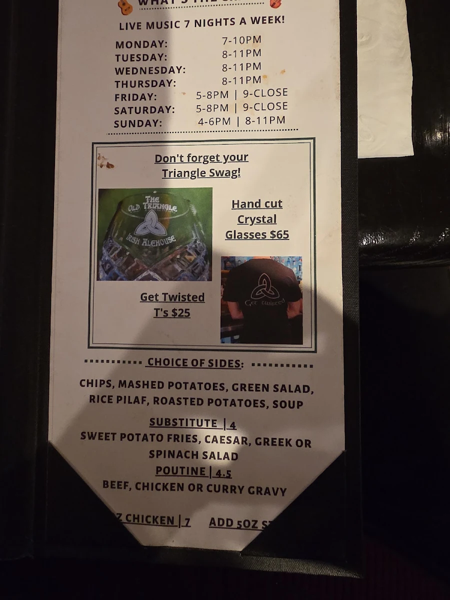 Menu, The Old Triangle Irish Alehouse